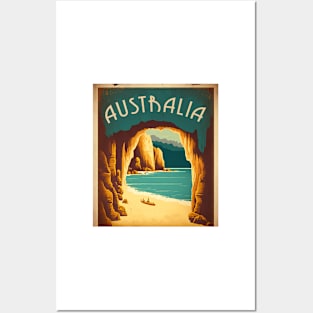 Australia Coastline Cave Vintage Travel Art Poster Posters and Art